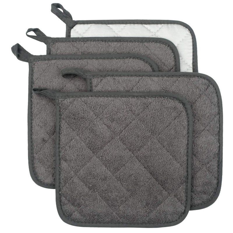 lifaith 100% Cotton Kitchen Everyday Basic Terry Pot Holder Heat Resistant Coaster Potholder for Cooking and Baking Set of 5 Mineral Gray - Image 1